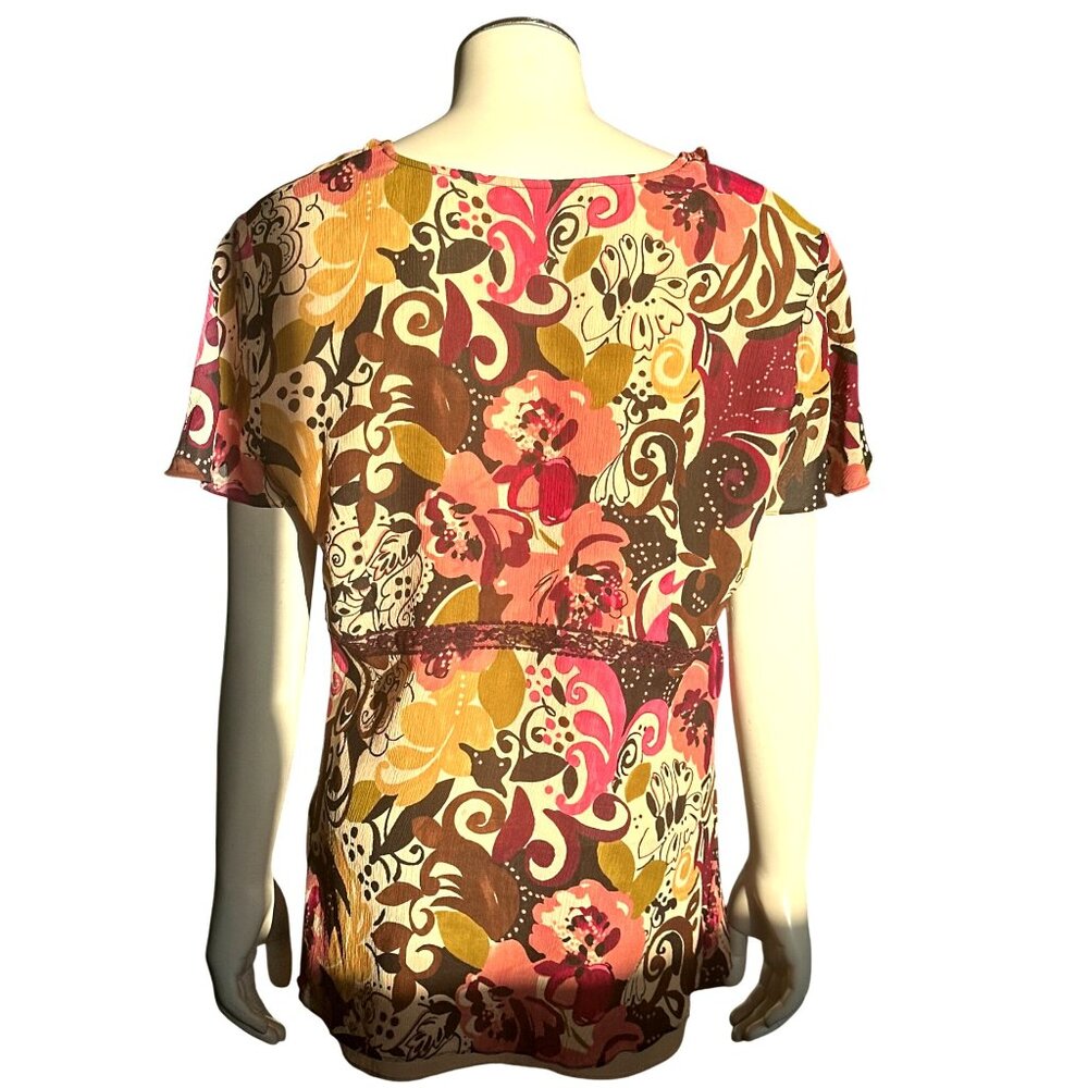 IE Silk Blouse Large Multicolor Floral Swirl Print Boho Y2K Vintage City Chic - Picture 5 of 10